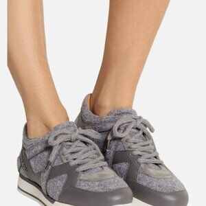 JIMMY CHOO LONDON GREY FELT PEWTER LOGO TRAINERS SNEAKERS